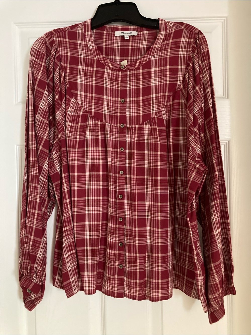 Madewell balloon sleeve peasant top in plaid